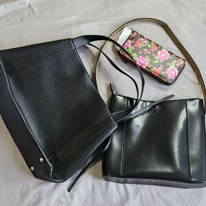 "2 Black Handbags + 1 Floral Wristlet (Brand New)